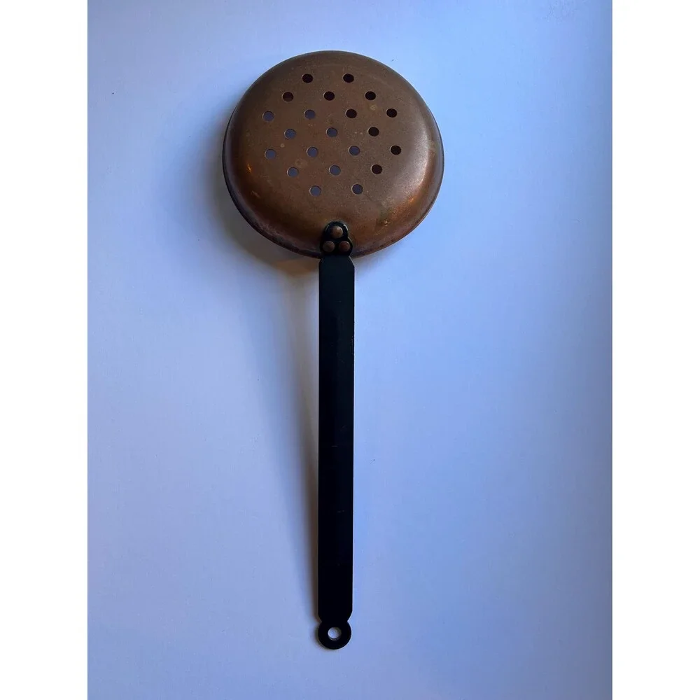 Vintage Copper Skimmer Spoon | Large Antique Kitchen Utensil | Rustic Farmhouse